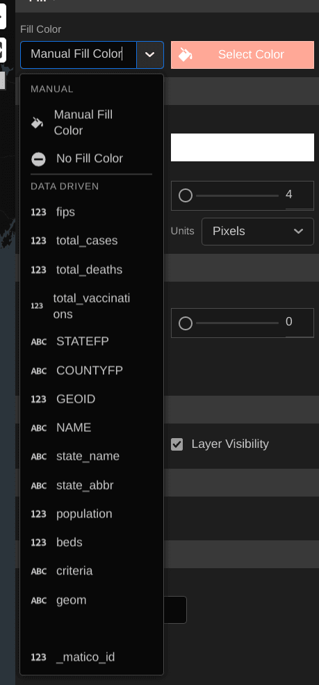 Layer color data driven